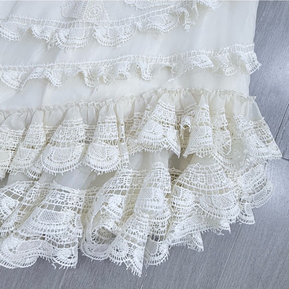 Geisha Designs Anthropology Square Neck Ruffled Asymmetrical Lace Dress S - Picture 8 of 16